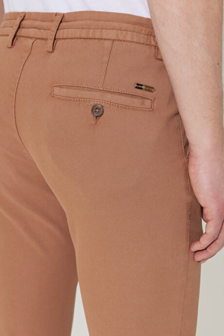 Slim Fit Dar Kesim Diyagonal Desenli Esnek Vizon Pantolon resmi