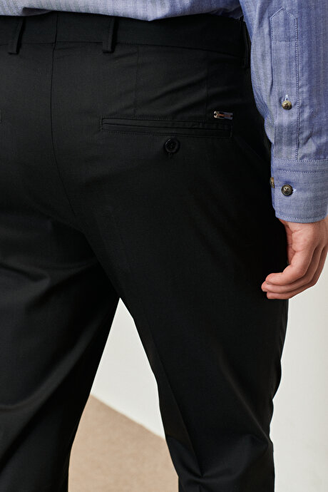 Slim Fit Dar Kesim Yünlü Beli Lastikli Esnek Siyah Pantolon resmi