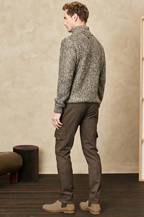 Slim Fit Dar Kesim Diyagonal Desenli Kargo Cepli Esnek Kahverengi Pantolon resmi