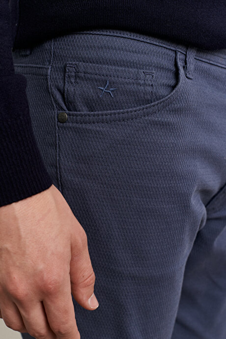 Comfort Fit Rahat Kesim Greensboro Armürlü Esnek Gri-Mavi Pantolon resmi