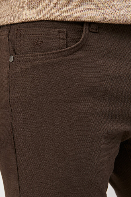 Comfort Fit Rahat Kesim Greensboro Armürlü Esnek Kahverengi Pantolon resmi