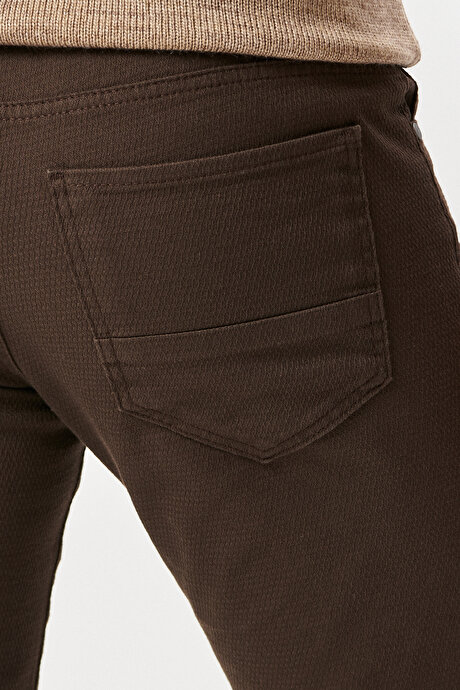 Comfort Fit Geniş Kesim Greensboro Armürlü Esnek Kahverengi Pantolon resmi