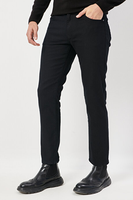 Comfort Fit Rahat Kesim Greensboro Armürlü Esnek Siyah Pantolon resmi