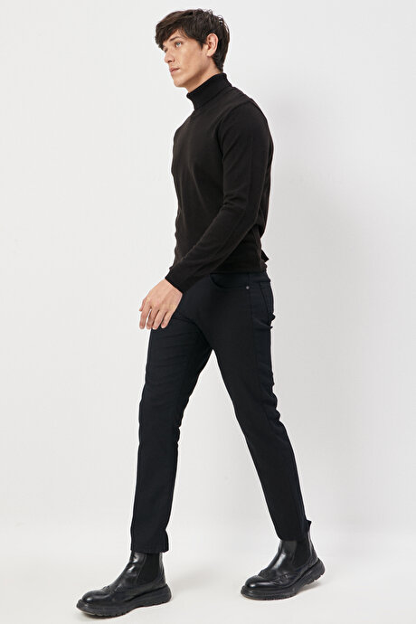 Comfort Fit Geniş Kesim Greensboro Armürlü Esnek Siyah Pantolon resmi