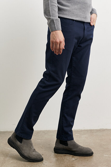 Comfort Fit Geniş Kesim Greensboro Armürlü Esnek Lacivert Pantolon resmi