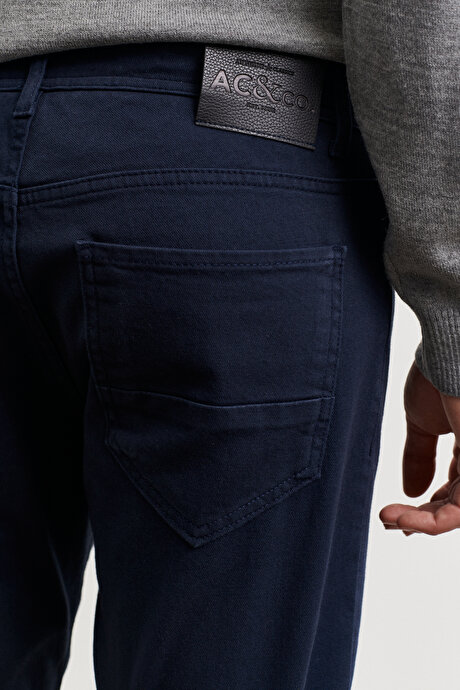 Comfort Fit Geniş Kesim Greensboro Armürlü Esnek Lacivert Pantolon resmi