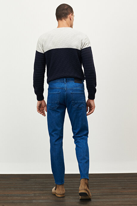 Comfort Fit Geniş Kesim Essential Denim Esnek Jean Kot Mavi Denim Pantolon resmi