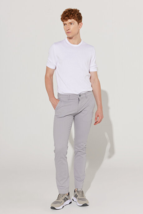 Slim Fit Dar Kesim Pamuklu Esnek Yan Cep Rahat Gri Chino Pantolon resmi