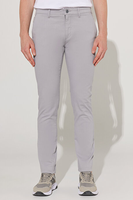 Slim Fit Dar Kesim Pamuklu Esnek Yan Cep Rahat Gri Chino Pantolon resmi