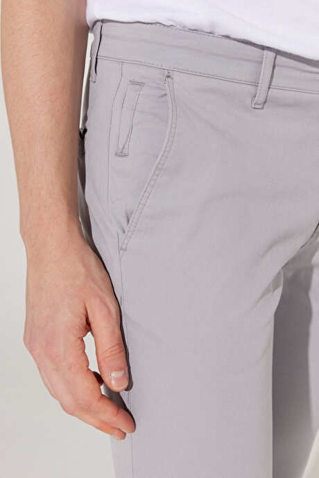 Slim Fit Dar Kesim Pamuklu Esnek Yan Cep Rahat Gri Chino Pantolon resmi