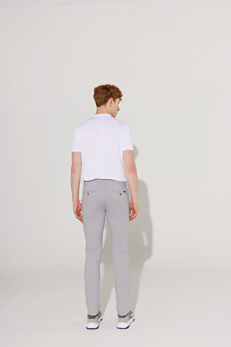 Slim Fit Dar Kesim Pamuklu Esnek Yan Cep Rahat Gri Chino Pantolon resmi