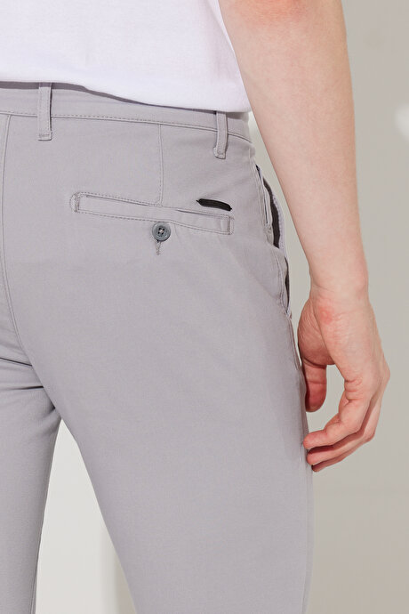 Slim Fit Dar Kesim Pamuklu Esnek Yan Cep Rahat Gri Chino Pantolon resmi