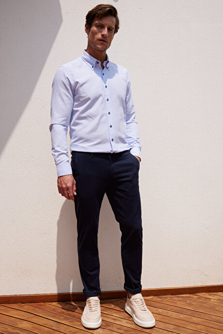 Slim Fit Dar Kesim Pamuklu Esnek Yan Cep Rahat Lacivert Chino Pantolon resmi