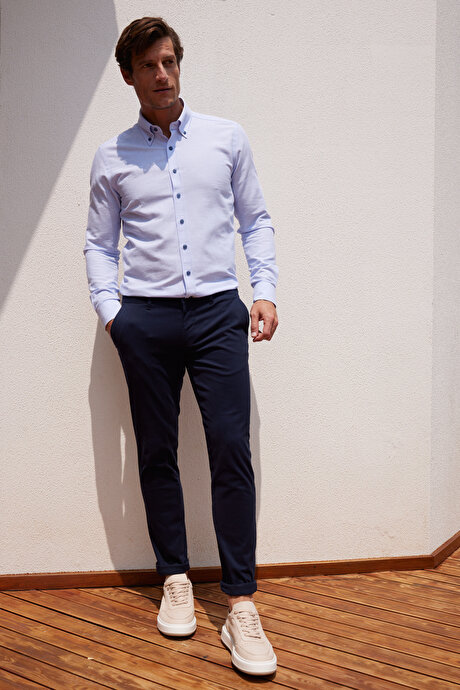 Slim Fit Dar Kesim Pamuklu Esnek Yan Cep Rahat Lacivert Chino Pantolon resmi