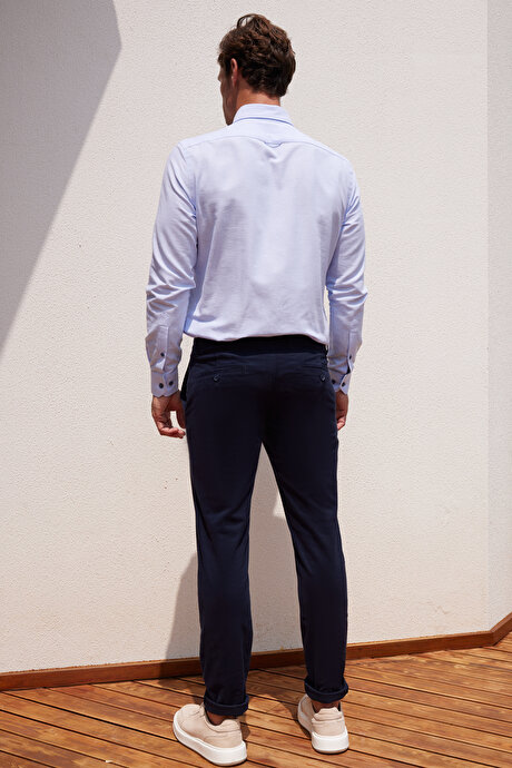 Slim Fit Dar Kesim Pamuklu Esnek Yan Cep Rahat Lacivert Chino Pantolon resmi