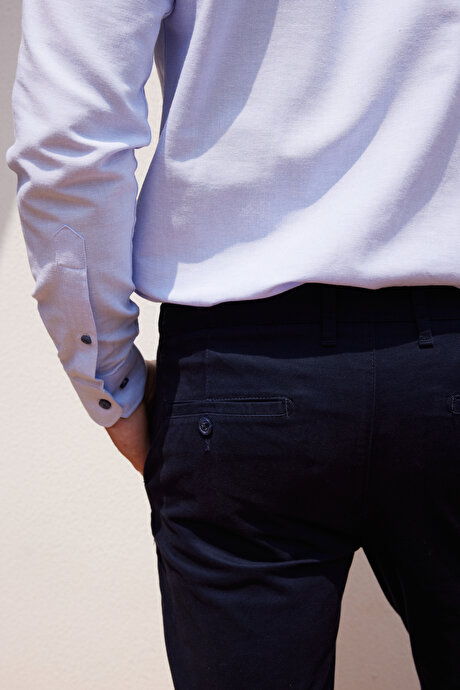 Slim Fit Dar Kesim Pamuklu Esnek Yan Cep Rahat Lacivert Chino Pantolon resmi