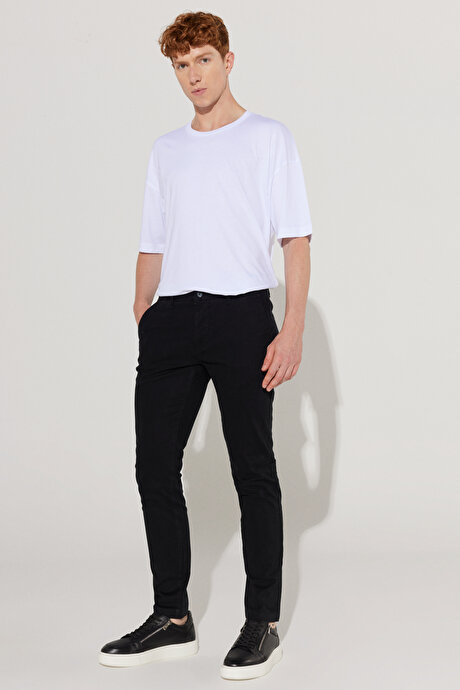 Slim Fit Dar Kesim Pamuklu Esnek Yan Cep Rahat Siyah Chino Pantolon resmi