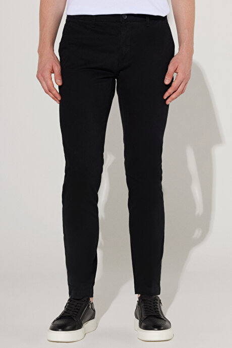 Slim Fit Dar Kesim Pamuklu Esnek Yan Cep Rahat Siyah Chino Pantolon resmi