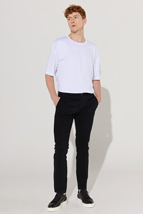 Slim Fit Dar Kesim Pamuklu Esnek Yan Cep Rahat Siyah Chino Pantolon resmi