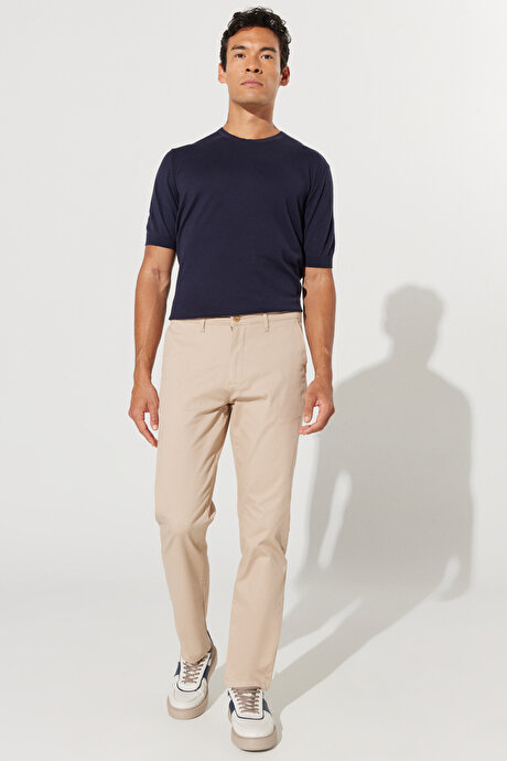 Comfort Fit Rahat Kesim Yan Cepli Pamuklu Esnek Bej Chino Pantolon resmi