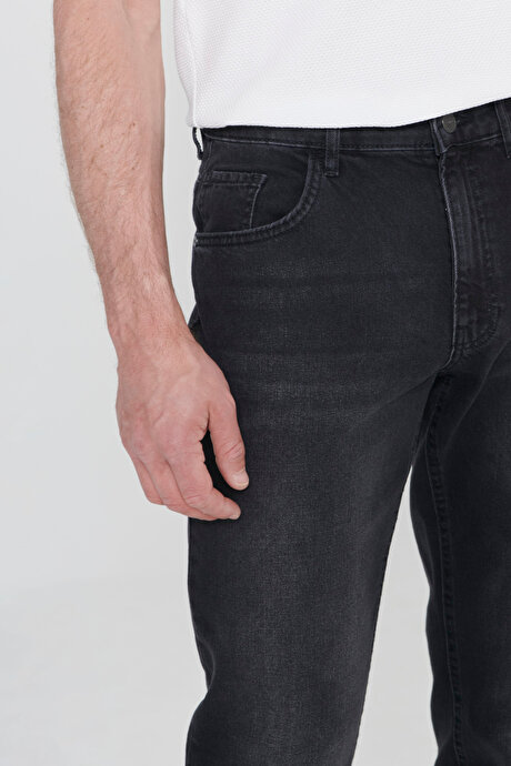 Comfort Fit Rahat Kesim %100 Pamuk Jean Kot Antrasit Denim Pantolon resmi