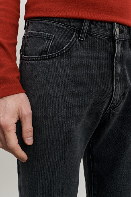 Comfort Fit Geniş Kesim %100 Pamuk Jean Kot Antrasit Denim Pantolon resmi