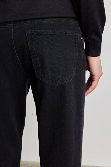 Comfort Fit Geniş Kesim %100 Pamuk Jean Kot Siyah Denim Pantolon resmi