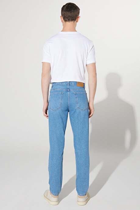 Comfort Fit Geniş Kesim %100 Pamuk Jean Kot Açık Mavi Denim Pantolon resmi