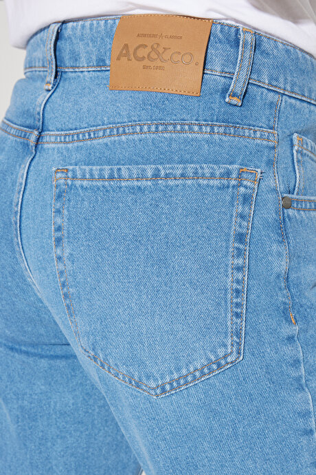Comfort Fit Rahat Kesim %100 Pamuk Jean Kot Açık Mavi Denim Pantolon resmi