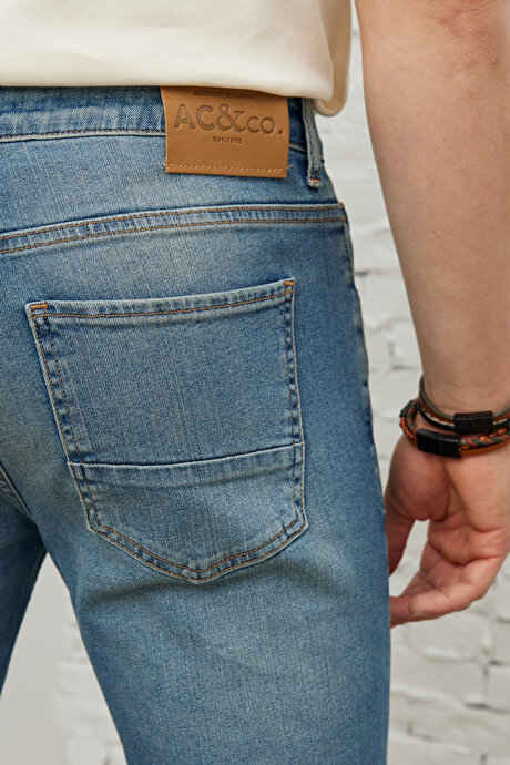 Pamuklu Ekstra Slim Fit Dar Kesim Esnek Jean Kot Denim Mavi Denim Pantolon resmi