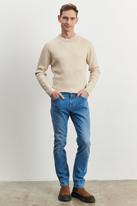 Slim Fit Dar Kesim Magic Esnek Jean Kot Açık Mavi Denim Pantolon resmi