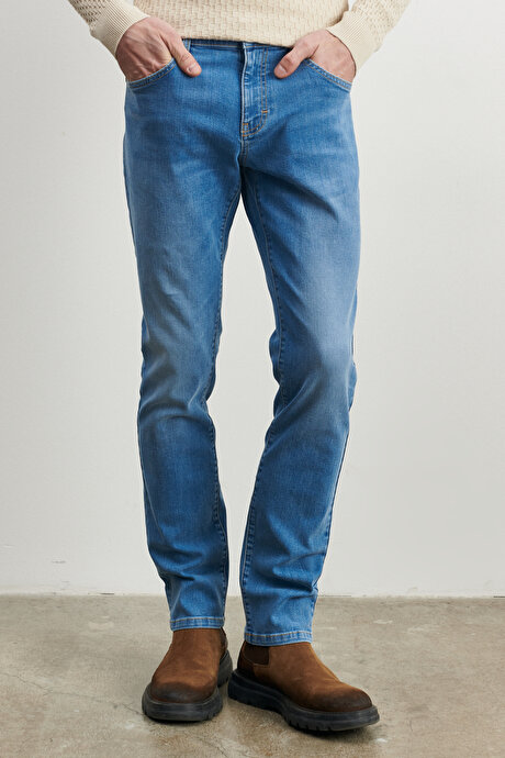 Slim Fit Dar Kesim Magic Esnek Jean Kot Açık Mavi Denim Pantolon resmi