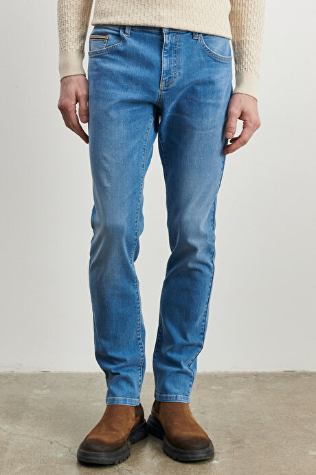 Slim Fit Dar Kesim Magic Esnek Jean Kot Açık Mavi Denim Pantolon resmi