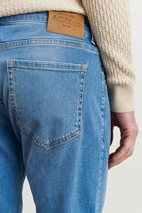Slim Fit Dar Kesim Magic Esnek Jean Kot Açık Mavi Denim Pantolon resmi