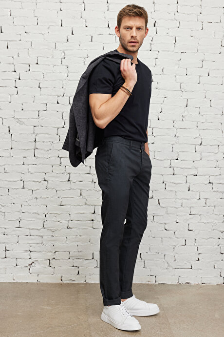 Slim Fit Dar Kesim Yan Cepli Esnek Beli Bağlamalı Denim Gri Denim Pantolon resmi