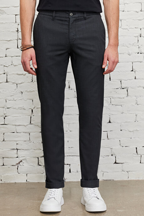 Slim Fit Dar Kesim Yan Cepli Esnek Beli Bağlamalı Denim Gri Denim Pantolon resmi