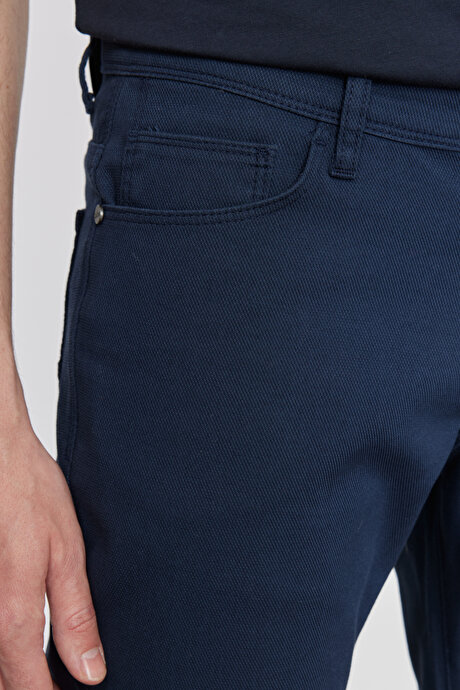Slim Fit Dar Kesim 5 Cep Armürlü Esnek Lacivert Pantolon resmi
