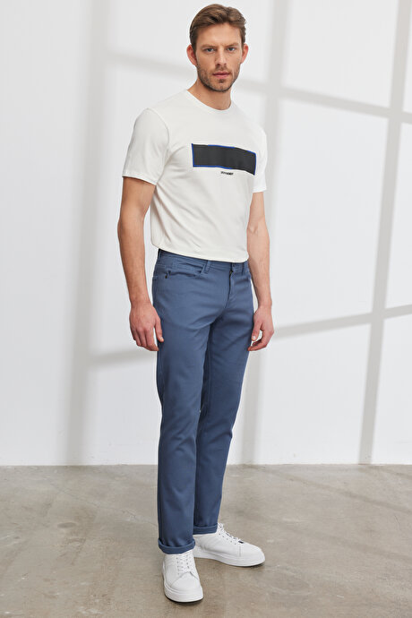 Slim Fit Dar Kesim 5 Cep Armürlü Esnek Petrol Pantolon resmi