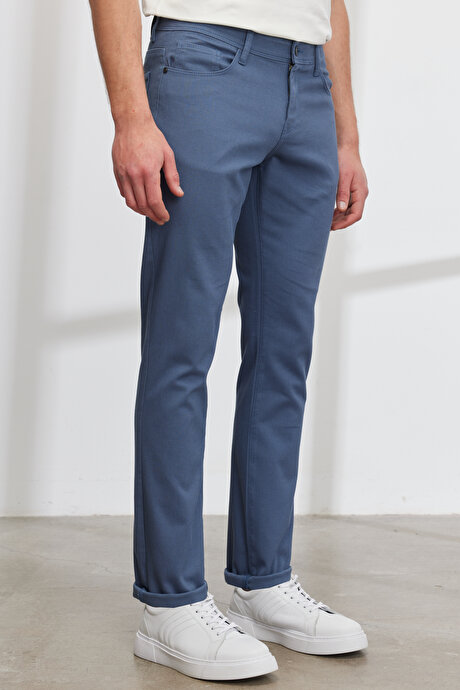 Slim Fit Dar Kesim 5 Cep Armürlü Esnek Petrol Pantolon resmi