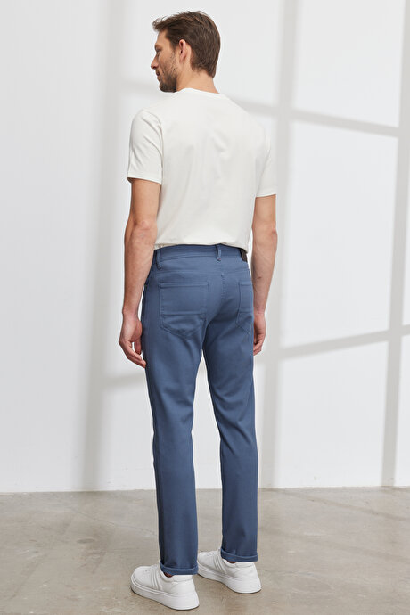 Slim Fit Dar Kesim 5 Cep Armürlü Esnek Petrol Pantolon resmi