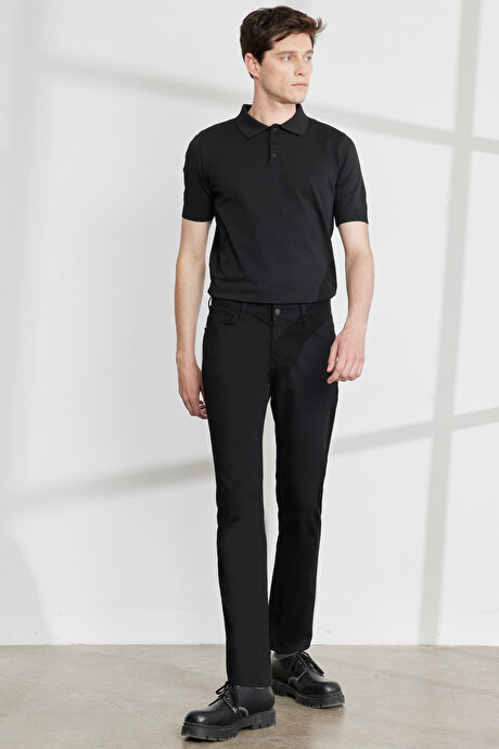 Slim Fit Dar Kesim 5 Cep Armürlü Esnek Siyah Pantolon resmi