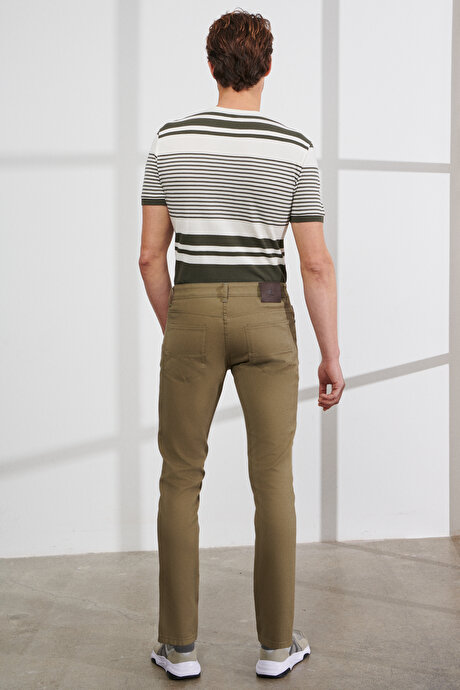 Slim Fit Dar Kesim 5 Cep Armürlü Esnek Yeşil Pantolon resmi