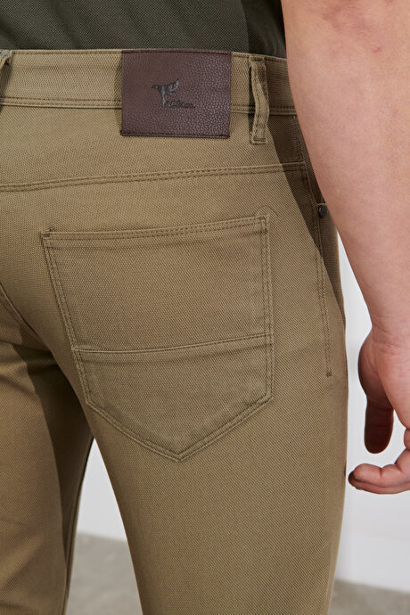 Slim Fit Dar Kesim 5 Cep Armürlü Esnek Yeşil Pantolon resmi