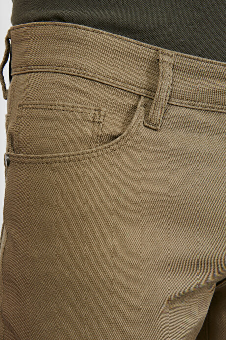 Slim Fit Dar Kesim 5 Cep Armürlü Esnek Yeşil Pantolon resmi