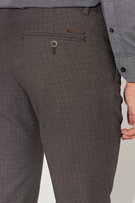 Slim Fit Dar Kesim Desenli Beli Lastikli Kahverengi Pantolon resmi