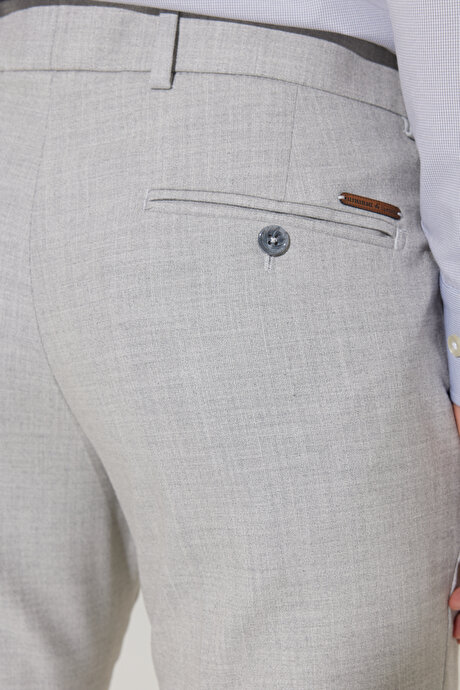 Slim Fit Dar Kesim Yan Cepli Ekose Desenli Beli Lastikli Gri Pantolon resmi