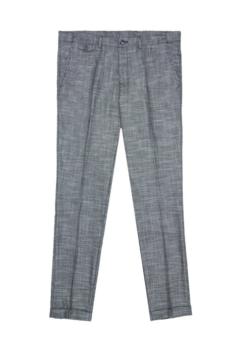 Slim Fit Dar Kesim Yan Cepli Ekose Desenli Beli Lastikli Siyah Pantolon resmi