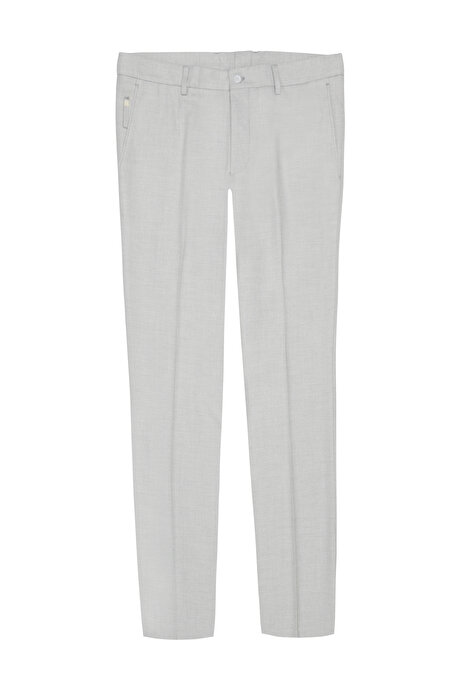 Slim Fit Dar Kesim Yan Cepli Armürlü Açık Gri Pantolon resmi