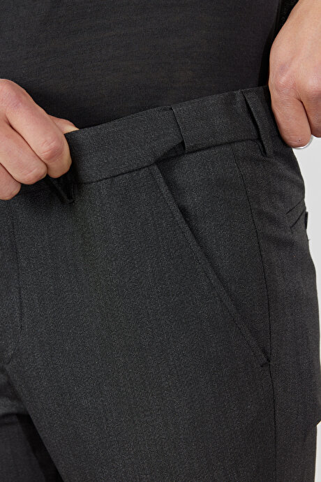 Comfort Fit Rahat Kesim Yan Cepli Desenli Beli Lastikli Siyah Pantolon resmi