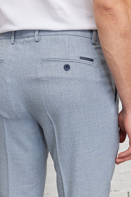 Slim Fit Dar Kesim Yan Cepli Armürlü Beli Lastikli Mavi Pantolon resmi